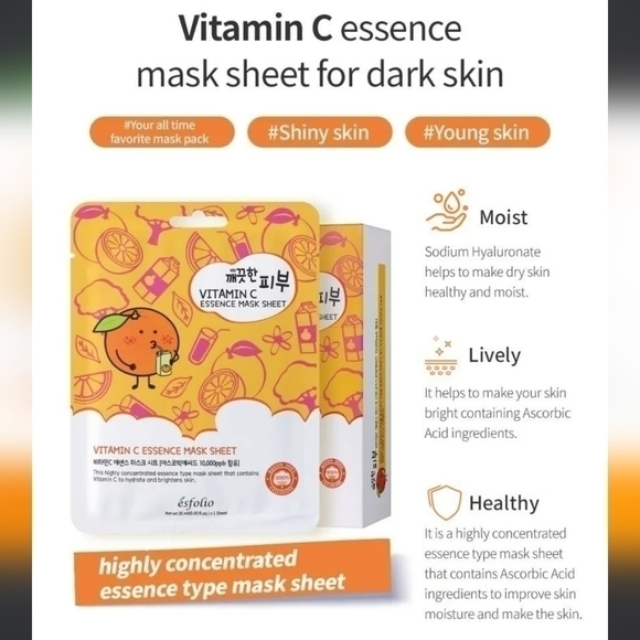 Esfolio Vitamin C essence Mask Sheets set of 5.  .85 fl. oz. in each one - Picture 5 of 6